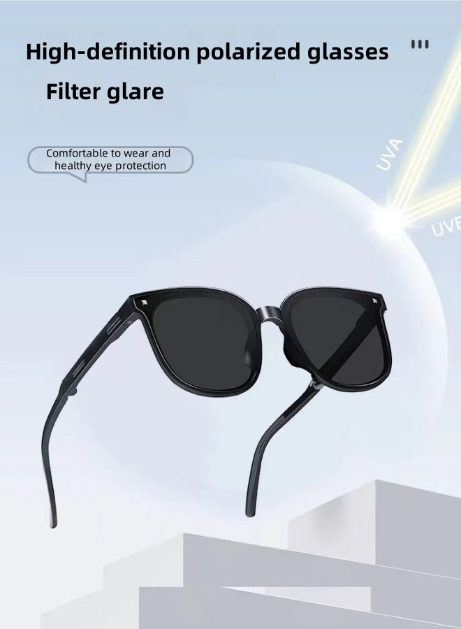 أفضل ذروة نظارات شمسية قابلة للطي ، إطار نظارات شمسية مربعة كلاسيكية خفيفة الوزن ، مريحة لحمل عدسات واقية UV375 (أسود) - Image 3