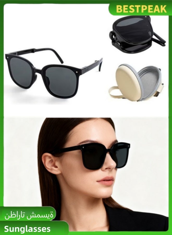 Foldable sunglasses, ultra lightweight classic square sunglasses frame, convenient to carry UV375 protective lenses (black) - Image 1