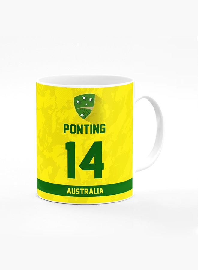 Stylizedd Designer Printed Coffee Mug with Heavy Duty Handle 11oz Ceramic Personalised Gift Mugs Cup - Cricket Player - Ricky Ponting, Jersey Number - 14 (With Logo) - Image 1