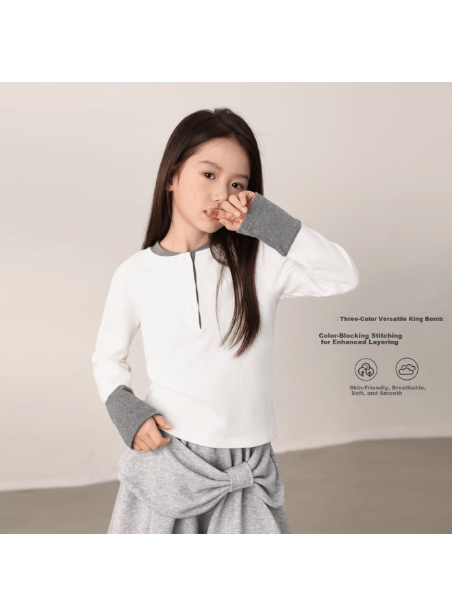 Luson Chen Dazhu Girls' Faux Two-piece Long Sleeve Autumn Top Children's Clothing - Image 1