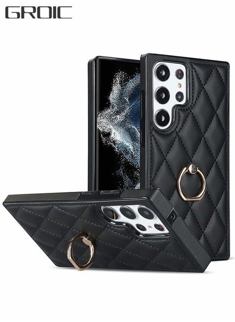 Compatible with Samsung Galaxy S23 Ultra Case,Rhombus Design with Metal Rotation Ring Kickstand Shockproof Protective Phone Cover,Phone Shell for Galaxy S23 Ultra 6.8''
