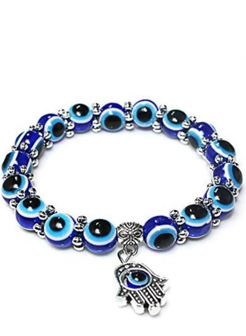 Blue Evil Eye Beads Stretchable Hand Charm Bracelet for Men and Women - Image 1