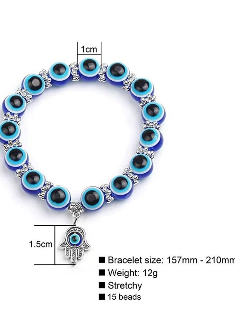 Blue Evil Eye Beads Stretchable Hand Charm Bracelet for Men and Women - Image 3