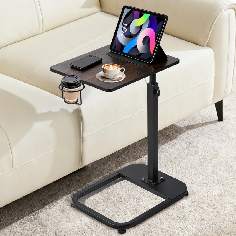 facka Adjustable TV Tray Table with Rounded Metal Corners, C-Shaped Snack Table for Couch, Sofa, Bed or Chair, Small Space Side Table for Eating, Dinner, or Laptop Use - Image 1