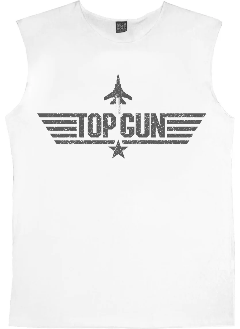 روك اند رول Top Gun White Cut Sleeve / Sleeveless Men's T-Shirt