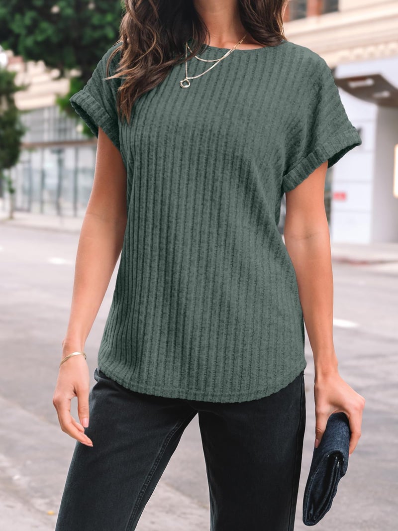 AUTOMET Women Summer Tops 2026 Spring Sweaters Dressy Casual Short Sleeve Shirts Business Blouses Green S - Image 5