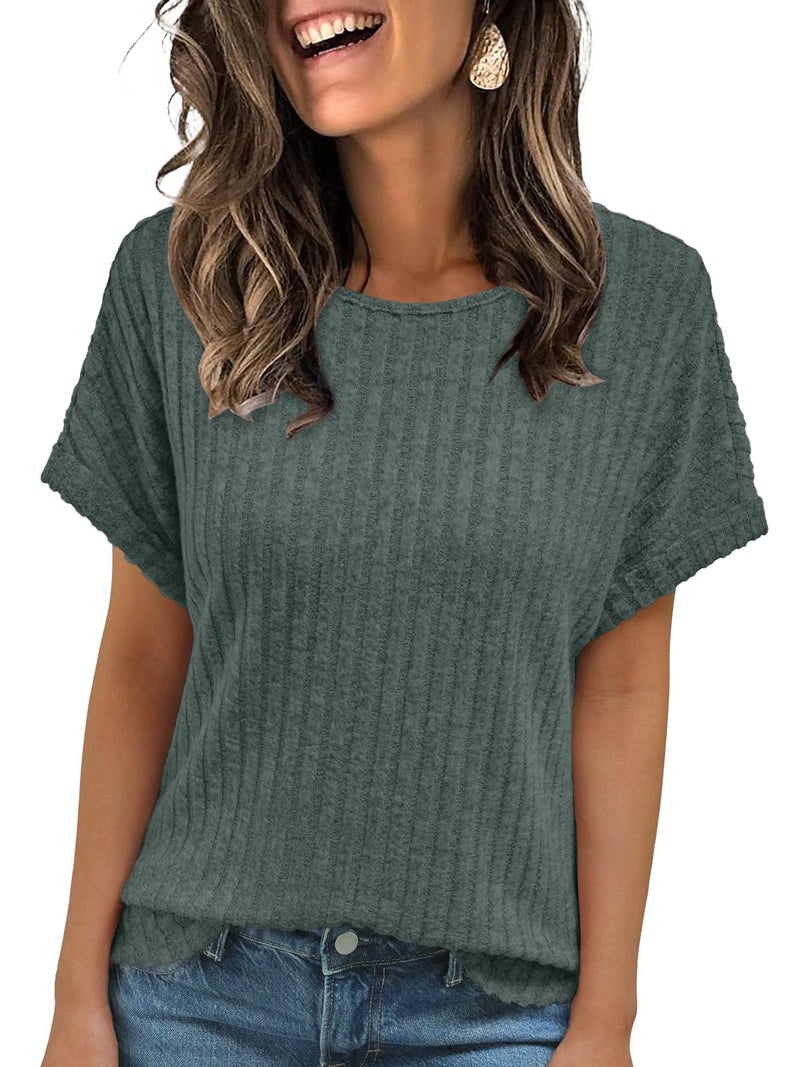 AUTOMET Women Summer Tops 2026 Spring Sweaters Dressy Casual Short Sleeve Shirts Business Blouses Green S - Image 1