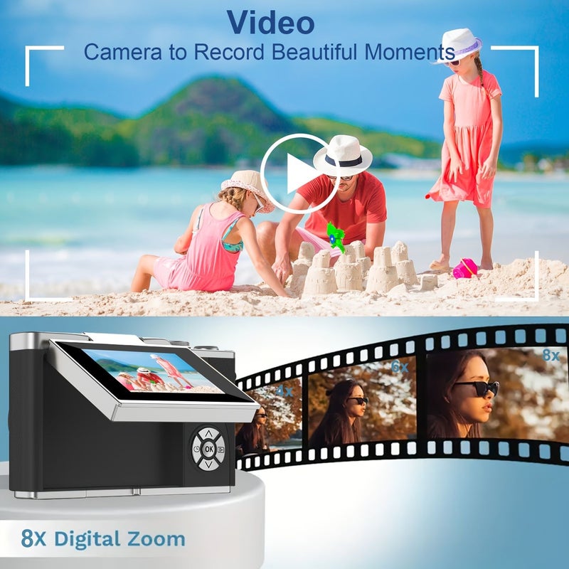 Black 48MP Digital Camera for Photography Vlogging Compact 8X Zoom Flip Screen - Image 4