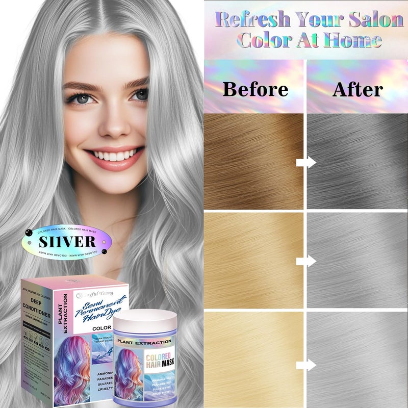 Joyful Young Silver Hair Color Depositing Mask - Semi Permanent Hair Color Conditioner for Bleached, Blonde & Gray Hair - Vegan Toner Mask for Yellow Brassy Tones â€“ Ammonia, Sulfate & Paraben Free â€“ 10.15 oz - Image 2