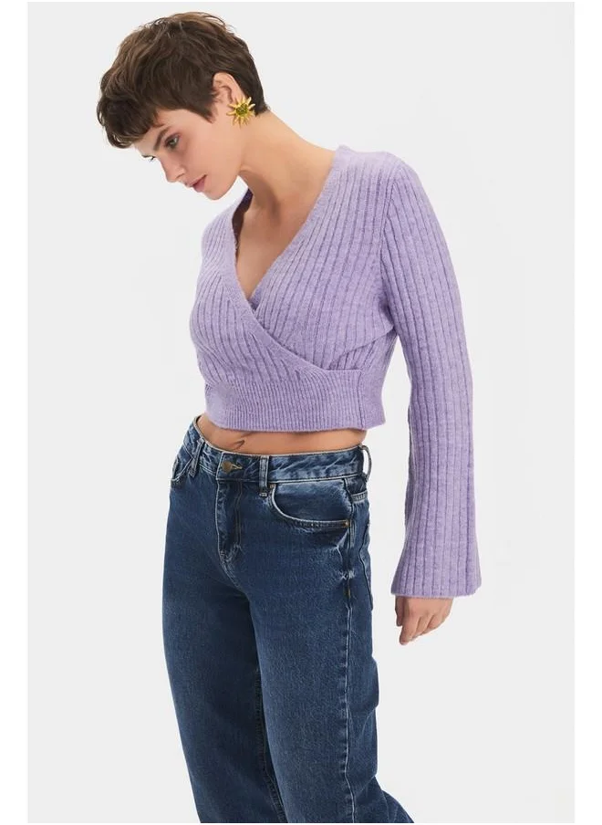 JUNE June Women Crop Soft Textured Double Breasted Knitwear Sweater Lilac