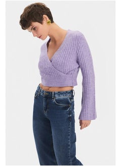 JUNE June Women Crop Soft Textured Double Breasted Knitwear Sweater Lilac  - Image 1