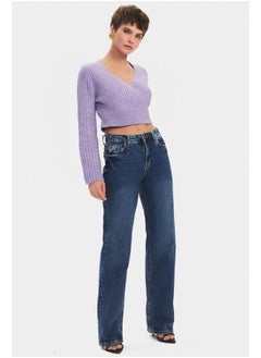 JUNE June Women Crop Soft Textured Double Breasted Knitwear Sweater Lilac  - Image 5