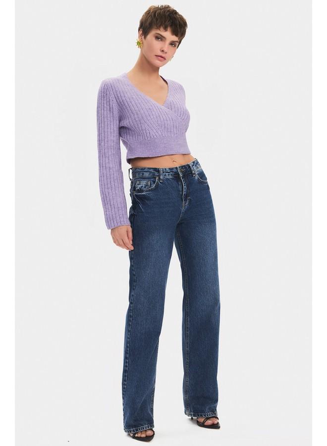 JUNE June Women Crop Soft Textured Double Breasted Knitwear Sweater Lilac - Image 5