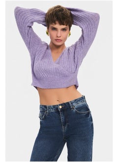 JUNE June Women Crop Soft Textured Double Breasted Knitwear Sweater Lilac  - Image 2