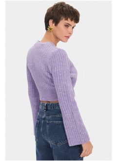 JUNE June Women Crop Soft Textured Double Breasted Knitwear Sweater Lilac  - Image 4