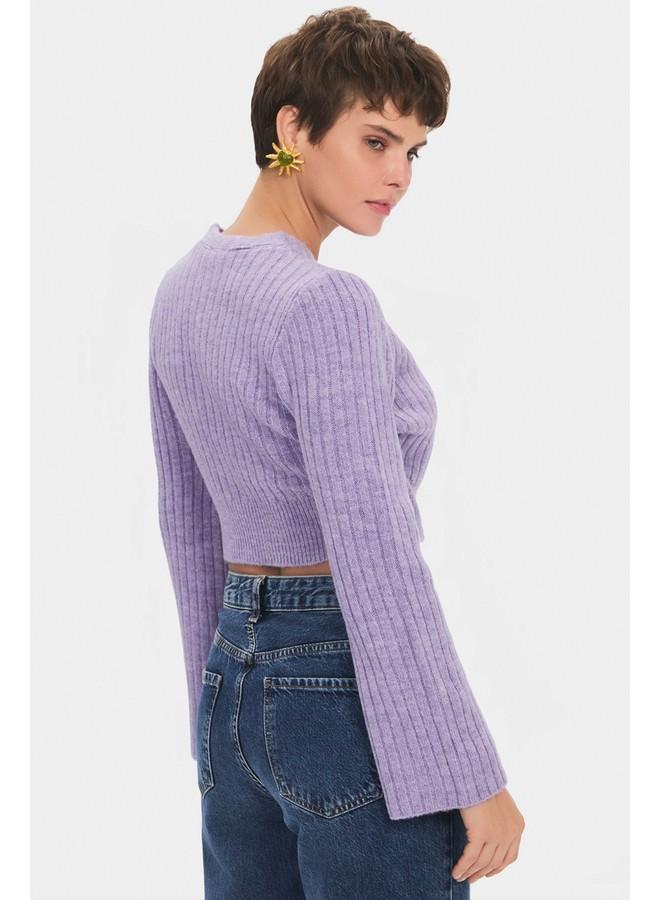JUNE June Women Crop Soft Textured Double Breasted Knitwear Sweater Lilac - Image 4