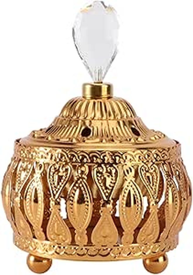 حامل بخور معدني مزخرف منحوت للعلاج العطري لتعطير المنزل لغرفة المعيشة والتأمل - Image 1