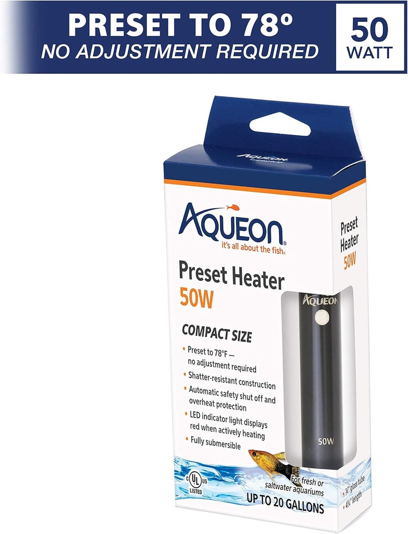 Aqueon Preset Aquarium Heater Black, 50 Watts - Image 1