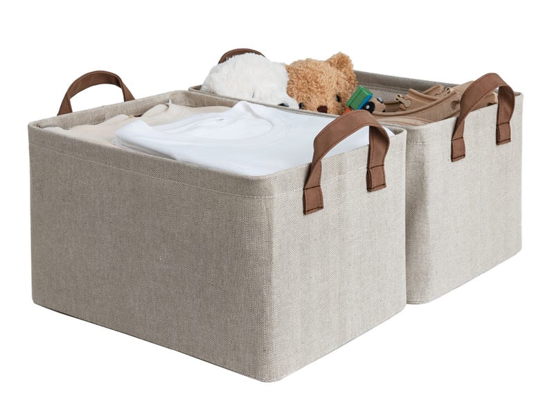 StorageWorks Storage Baskets for Shelves with Metal Frame  Fabric Storage Bins  Brown and Beige  2-Pack - Image 1