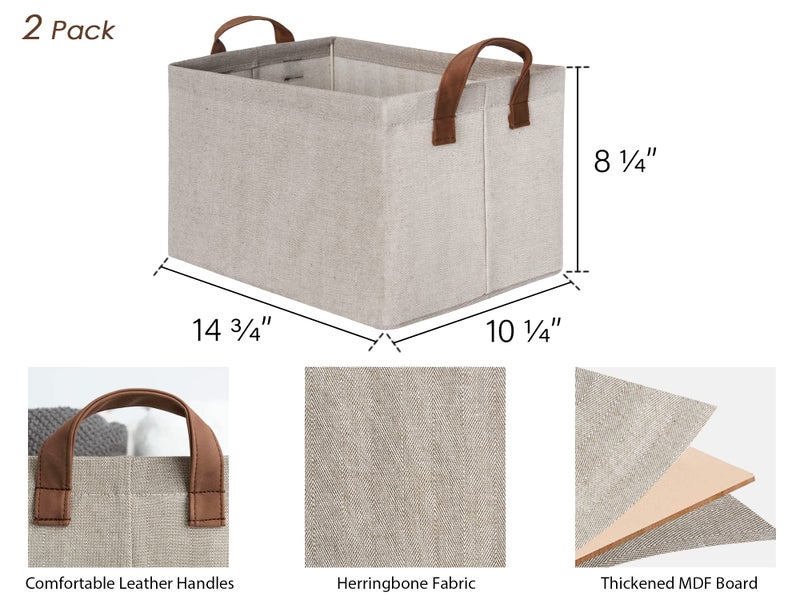 StorageWorks Storage Baskets for Shelves with Metal Frame  Fabric Storage Bins  Brown and Beige  2-Pack - Image 3