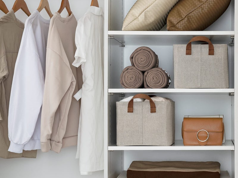 StorageWorks Storage Baskets for Shelves with Metal Frame  Fabric Storage Bins  Brown and Beige  2-Pack - Image 5