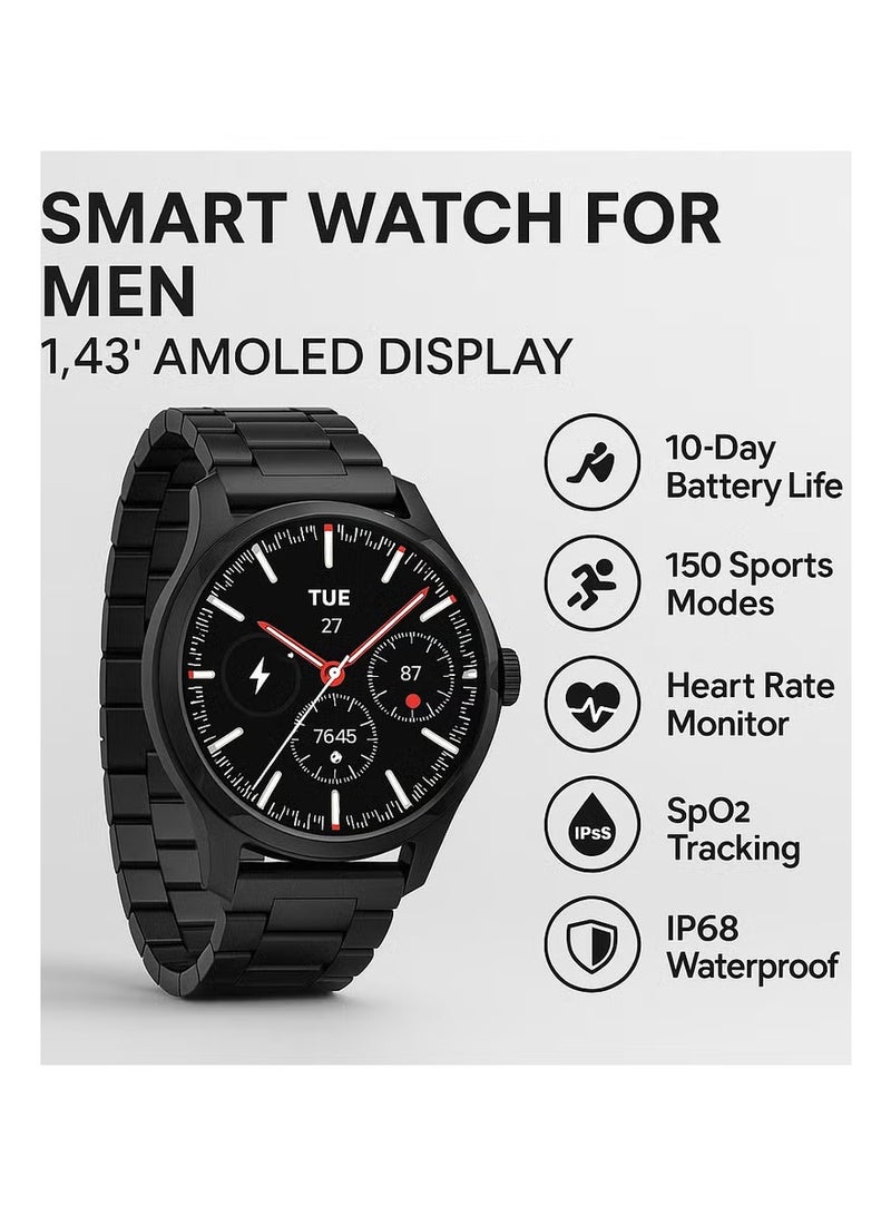 TCH Calling Smart Watch HD2 3D Hero 2 GREY for Men-Women 1.43" 3D AMOLED Display, Bluetooth Call/Message, 150+ Sports Modes, Heart Rate, Sleep Monitor Smartwatches, IP68 Waterproof, 7-Day Battery, 16 Languages Android/IOS - Image 5