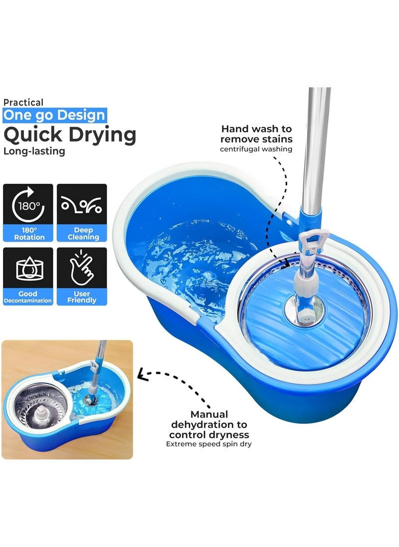 Scrolls - Mops for Floor Cleaning Stainless Steel Spin Mop and Bucket with,Hands Free Wringing, Telescopic Mop Handle, 360° Rotating Mop Head, Reusable Refills 45x26x23cm BLUE - Image 1