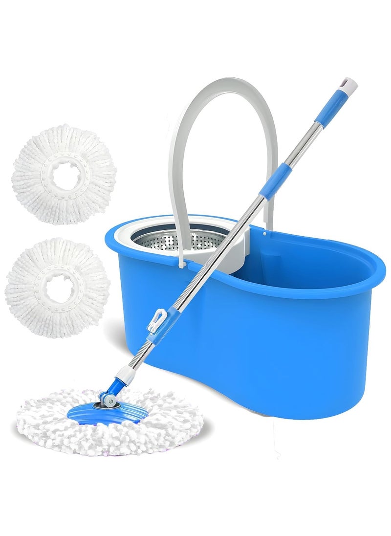Scrolls - Mops for Floor Cleaning Stainless Steel Spin Mop and Bucket with,Hands Free Wringing, Telescopic Mop Handle, 360° Rotating Mop Head, Reusable Refills 45x26x23cm BLUE - Image 1