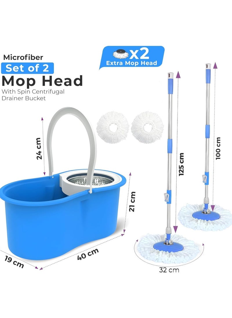 Scrolls - Mops for Floor Cleaning Stainless Steel Spin Mop and Bucket with,Hands Free Wringing, Telescopic Mop Handle, 360° Rotating Mop Head, Reusable Refills 45x26x23cm BLUE - Image 1