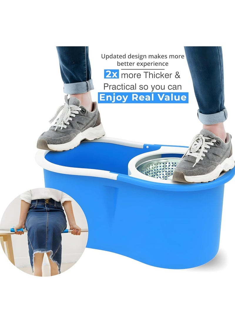 Scrolls - Mops for Floor Cleaning Stainless Steel Spin Mop and Bucket with,Hands Free Wringing, Telescopic Mop Handle, 360° Rotating Mop Head, Reusable Refills 45x26x23cm BLUE - Image 1