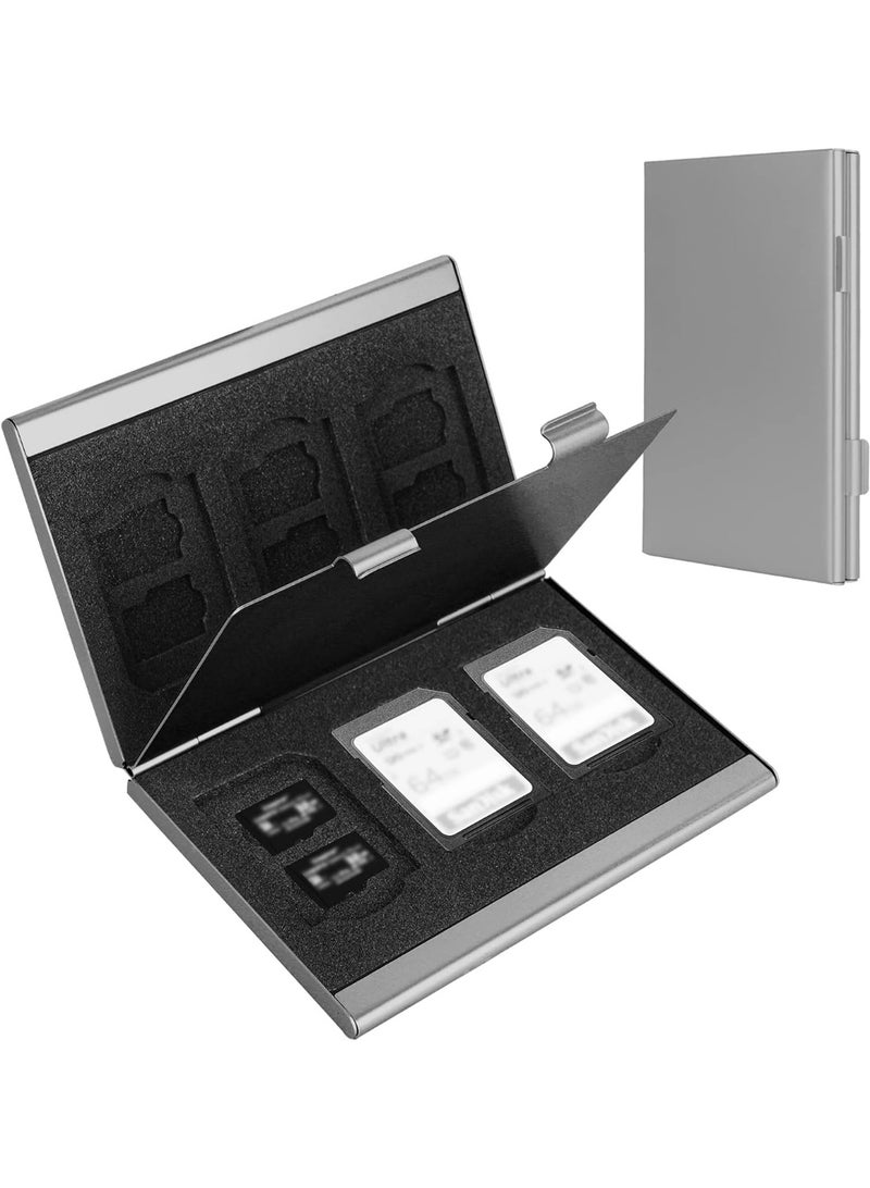 لافيلين حامل بطاقات SD، جراب لبطاقة SD، جراب حامل بطاقات الذاكرة من لافيلي CF من سبائك الألومنيوم الصلب، سعة مزدوجة الطبقات لبطاقات 6SD و12 بطاقة TF لون فضي - Image 1