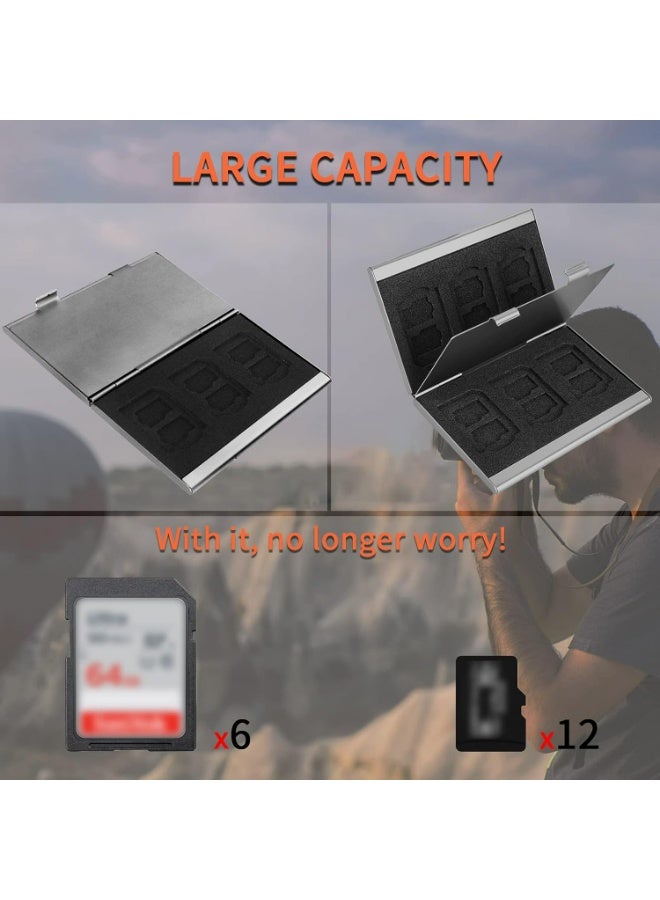 لافيلين حامل بطاقات SD، جراب لبطاقة SD، جراب حامل بطاقات الذاكرة من لافيلي CF من سبائك الألومنيوم الصلب، سعة مزدوجة الطبقات لبطاقات 6SD و12 بطاقة TF لون فضي - Image 4