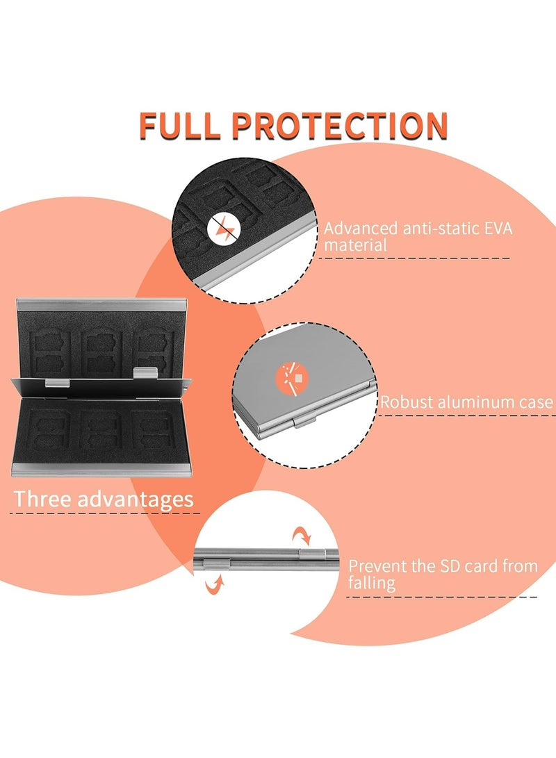 لافيلين حامل بطاقات SD، جراب لبطاقة SD، جراب حامل بطاقات الذاكرة من لافيلي CF من سبائك الألومنيوم الصلب، سعة مزدوجة الطبقات لبطاقات 6SD و12 بطاقة TF لون فضي - Image 5