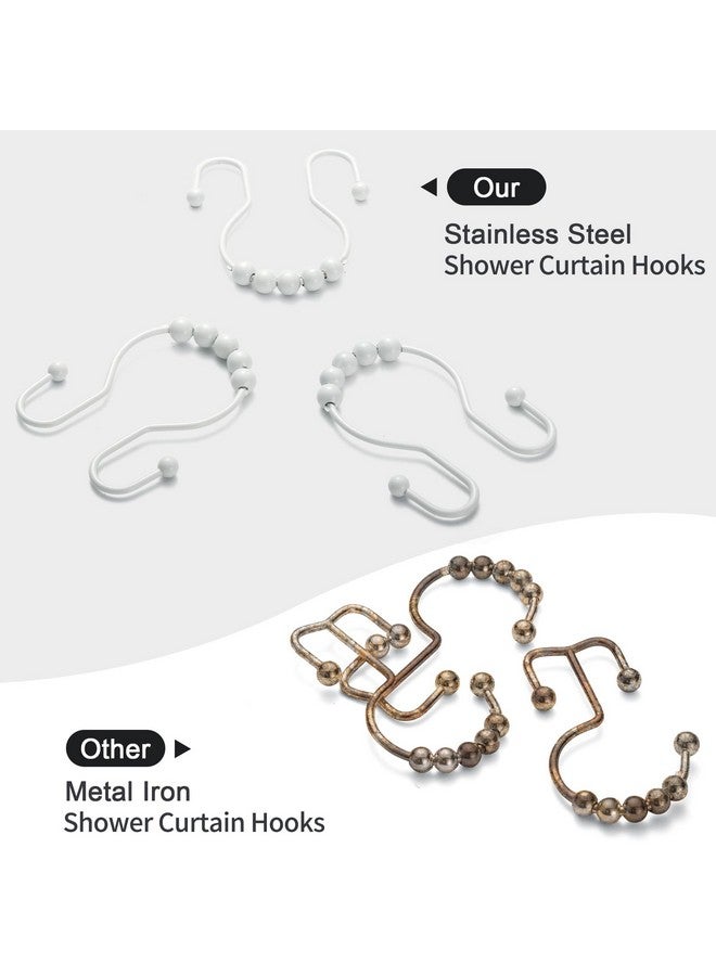 Goowin Goowin Shower Curtain Hooks, 12 Pcs Shower Curtain Rings, Stainless Steel Shower Curtain Hooks Rings Rust Proof, Smooth Sliding Anti-Drop Double Shower Hooks for Shower Curtain, Rods (White)  - Image 2
