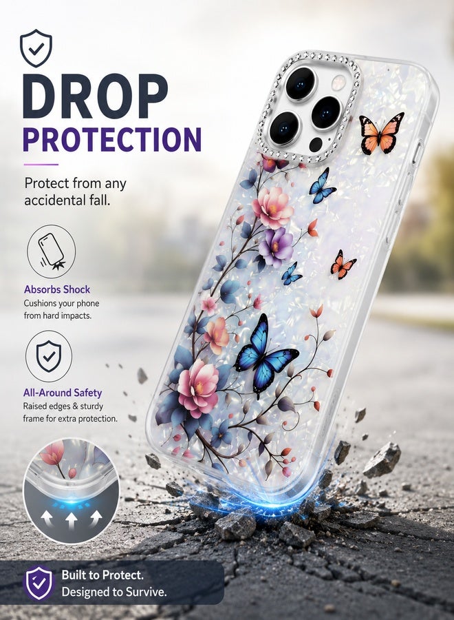 VR CREATIVE Protective Case Cover for Apple iPhone 16 Pro Max with Floral Marble Butterfly Print Transparent TPU + PC Shockproof Back Cover Design 1 - Image 5