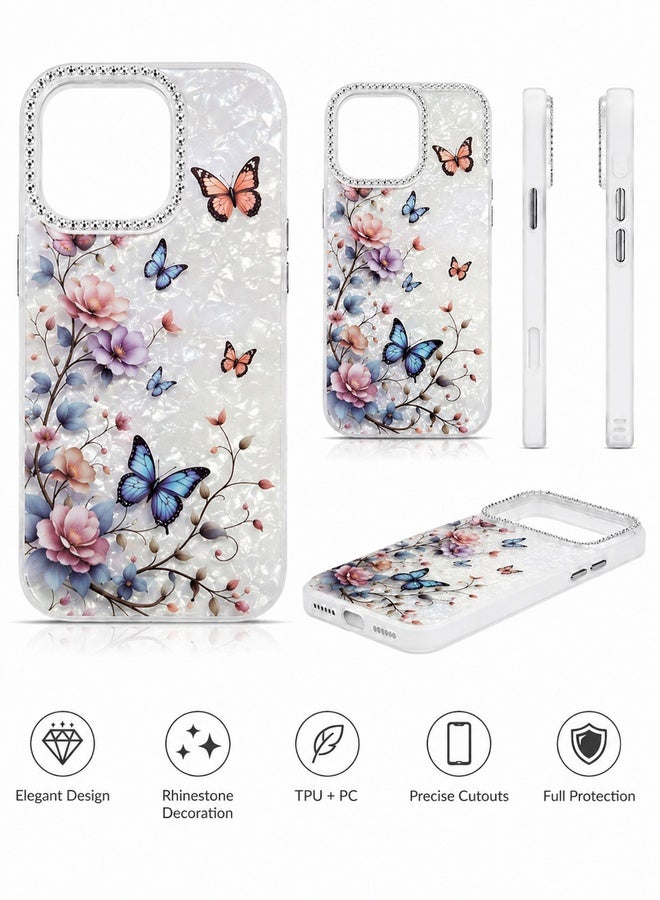 VR CREATIVE Protective Case Cover for Apple iPhone 16 Pro Max with Floral Marble Butterfly Print Transparent TPU + PC Shockproof Back Cover Design 1 - Image 3