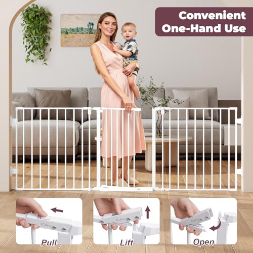 Cideny 78" Extra Wide Baby Gate, Dog Gates Indoor for Doorways Stairs, Essential Safety Gate for Child, Hardware Mounted Adjustable Pet Gate with Anti-Trip Pedal, 28'' Tall 3 Metal Panels White - Image 3