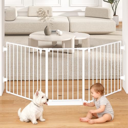 Cideny 78" Extra Wide Baby Gate, Dog Gates Indoor for Doorways Stairs, Essential Safety Gate for Child, Hardware Mounted Adjustable Pet Gate with Anti-Trip Pedal, 28'' Tall 3 Metal Panels White - Image 1