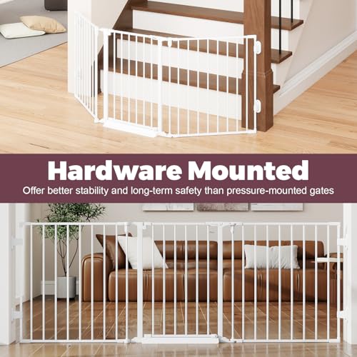Cideny 78" Extra Wide Baby Gate, Dog Gates Indoor for Doorways Stairs, Essential Safety Gate for Child, Hardware Mounted Adjustable Pet Gate with Anti-Trip Pedal, 28'' Tall 3 Metal Panels White - Image 2