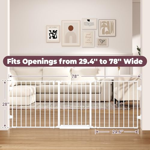 Cideny 78" Extra Wide Baby Gate, Dog Gates Indoor for Doorways Stairs, Essential Safety Gate for Child, Hardware Mounted Adjustable Pet Gate with Anti-Trip Pedal, 28'' Tall 3 Metal Panels White - Image 5