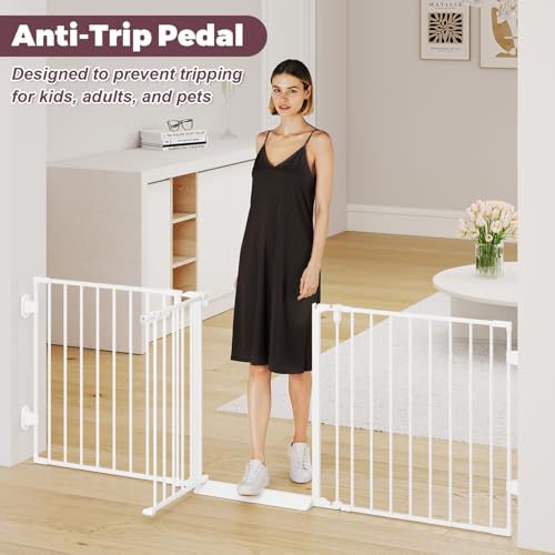 Cideny 78" Extra Wide Baby Gate, Dog Gates Indoor for Doorways Stairs, Essential Safety Gate for Child, Hardware Mounted Adjustable Pet Gate with Anti-Trip Pedal, 28'' Tall 3 Metal Panels White - Image 4
