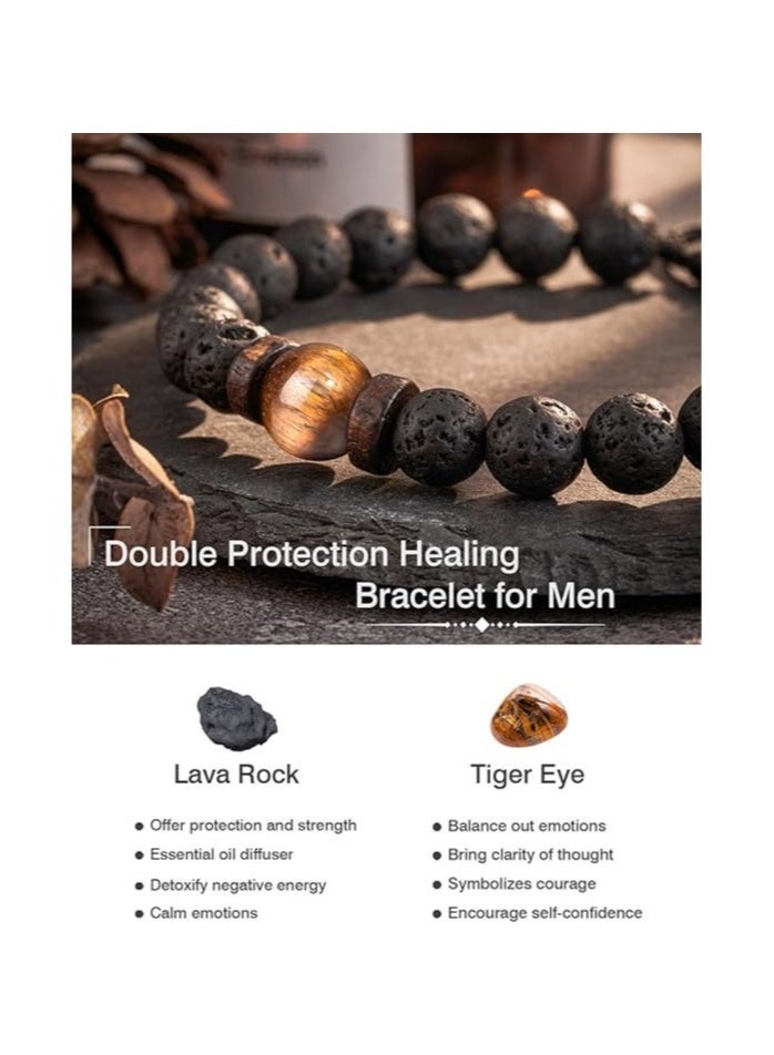 Double Protection Handmade Natural Stone Bead Bracelet (8mm Lava Rock And Tiger Eye Stones) - Image 2