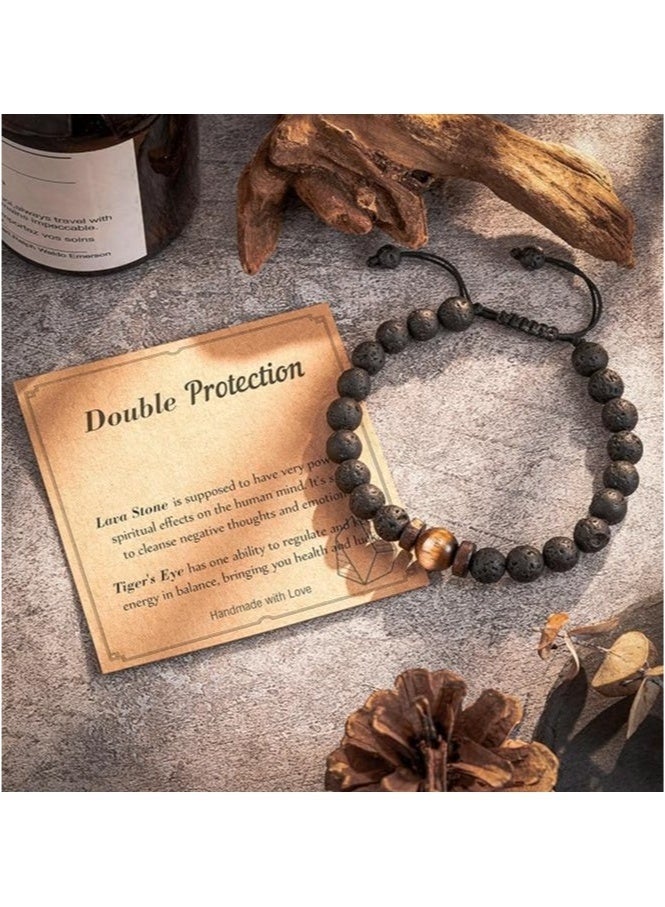 Double Protection Handmade Natural Stone Bead Bracelet (8mm Lava Rock And Tiger Eye Stones) - Image 5