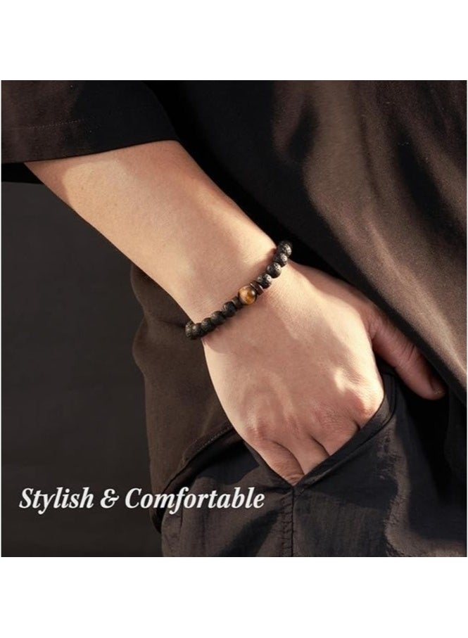 Double Protection Handmade Natural Stone Bead Bracelet (8mm Lava Rock And Tiger Eye Stones) - Image 3