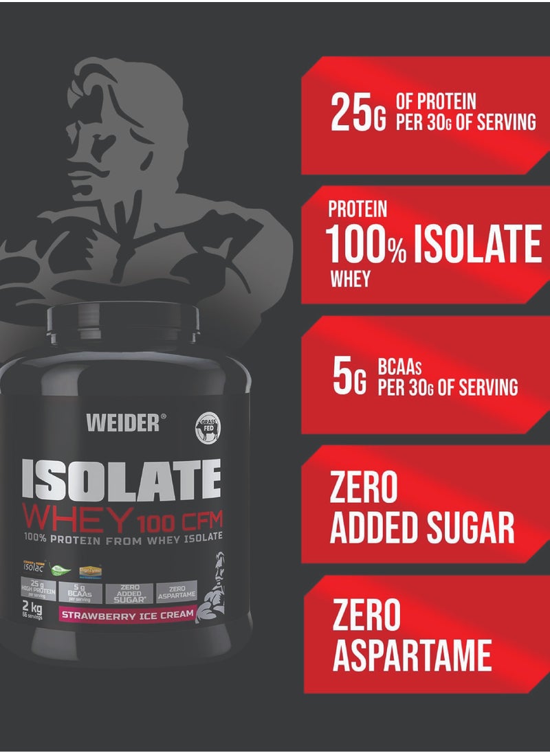 Weider Isolate Whey 100 CFM 2kg Strawberry Icecream Flavour. Protein Powder with 25g Proteins and 5g BCAAs per Serving. Low Sugar. Aspartame-Free.  - Image 2