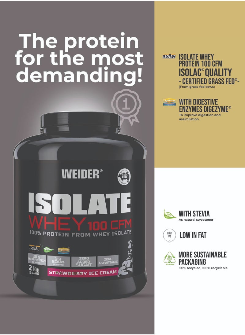 Weider Isolate Whey 100 CFM 2kg Strawberry Icecream Flavour. Protein Powder with 25g Proteins and 5g BCAAs per Serving. Low Sugar. Aspartame-Free.  - Image 3