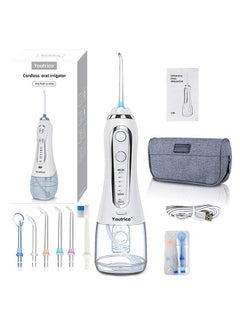 Youtrico Flosser Cordless Oral Irrigator Portable Rechargeable Dental Flossers 5 Modes -300ML (White)  - Image 1
