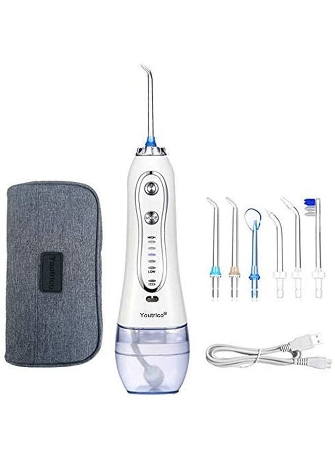 Youtrico - Flosser Cordless Oral Irrigator Portable Rechargeable Dental Flossers 5 Modes -300ML (White) - Image 1