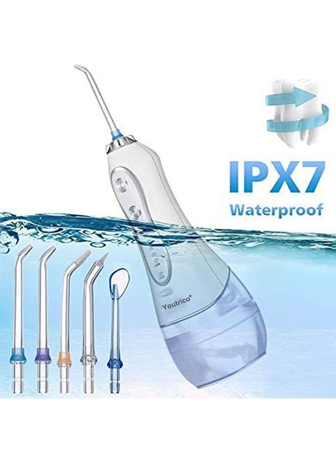 Youtrico - Flosser Cordless Oral Irrigator Portable Rechargeable Dental Flossers 5 Modes -300ML (White) - Image 1