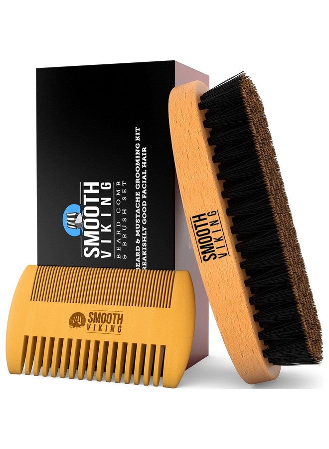 Smooth Viking Beard Care مجموعة هدايا فرشاة ومشط لحية سموذ فايكنغ للرجال فرشاة شعر من شعر الخنزير الطبيعي ومشط خشبي أدوات تصفيف وتشكيل الشعر الوجهية - Image 1